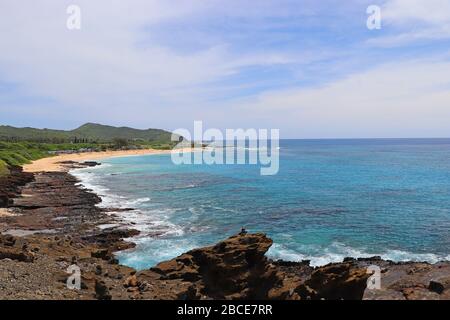 Coastal strip of Hawaii Oahu with beach paradise Stock Photo