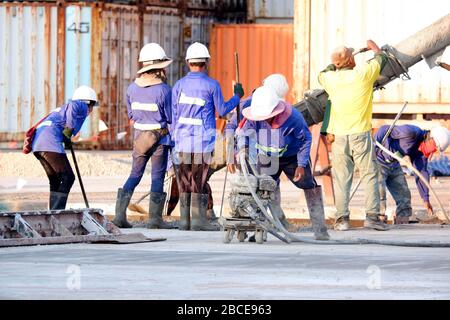 Construction workers are mixing cement Stock Photo