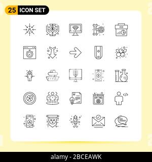 Mobile Interface Line Set of 25 Pictograms of business, plumbing, money, plumber, signal Editable Vector Design Elements Stock Vector