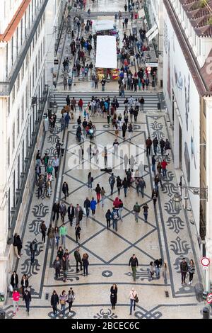 High-angle view of pedestrians on a man thorough fare in Lisbon Stock Photo