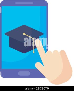 hand pointing on the touch screen of the smartphone vector illustration design Stock Vector