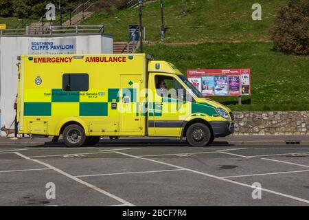 Southend-on-Sea, UK. 4th Apr, 2020. East of England Emergency ambulances on the seafront at Southend-on-Sea, Essex. Penelope Barritt/Alamy Live News Stock Photo