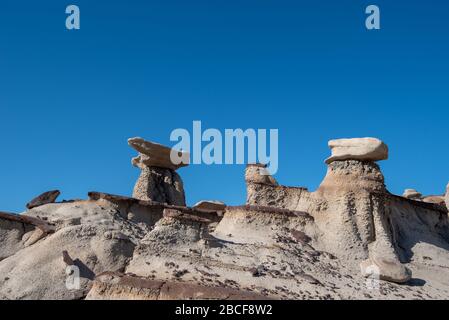 Landscape of grey rock formations at Bisti Badlands in New Mexico Stock Photo