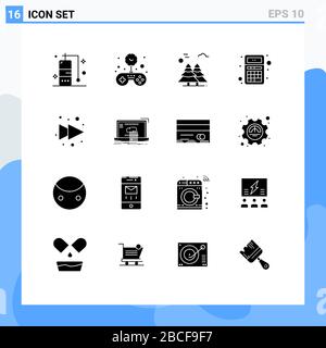 16 Thematic Vector Solid Glyphs and Editable Symbols of arrow, calculator, arctic, apps, add Editable Vector Design Elements Stock Vector