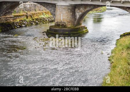 Bridge on the river Dordogne at Bort les Orgues, a little french village in Correze, Auvergne. Stock Photo