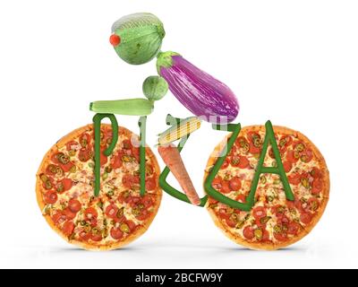 bike courier delivers pizza - 3d-illustration Stock Photo