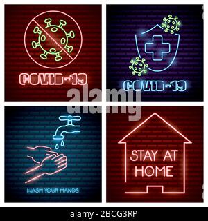 covid19 four set lights icons Stock Vector