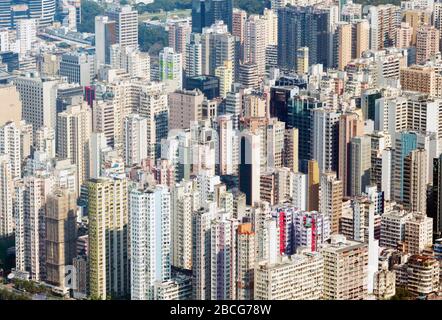 Hong Kong, China. Skyscrapers in Kowloon showing urban density. Stock Photo