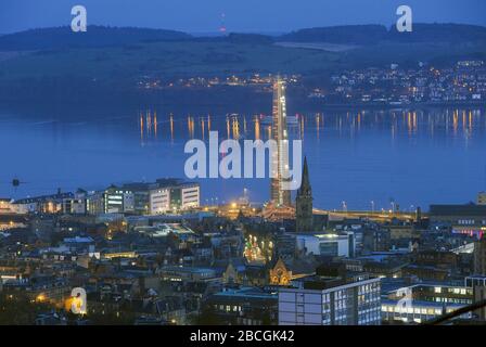 A view from Dundee Law of the Dundee city centre and the Tay Road Bridge. Stock Photo