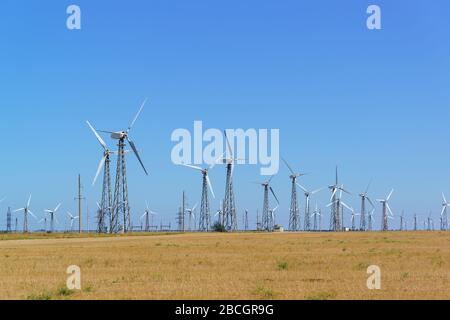 Vertical Wind power Stations (VPP) in the Crimean steppe . An inexhaustible source of energy Stock Photo