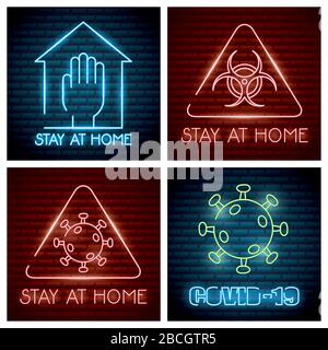covid19 four set lights icons Stock Vector