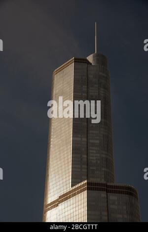 Chicago, IL, USA - November 9th 2019 - Top of the Trump Hotel in Chicago Stock Photo