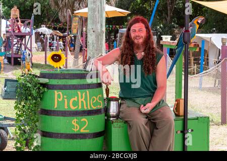 A pickle vendor at the Florida Renaissance Festival - Quiet Waters Park, Deerfield Beach, Florida, USA Stock Photo