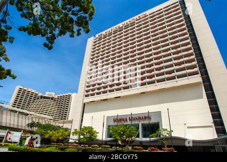 Marina Square, Singapore. Raffles Avenue Entrance. Marina Mandarin Oriental Hotel in background Stock Photo