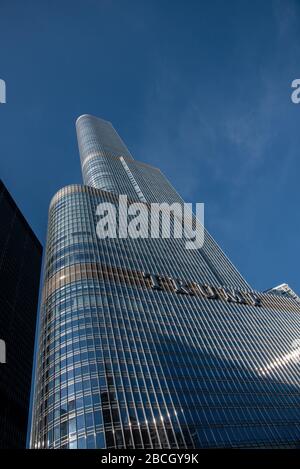 Chicago, IL, USA - November 9th 2019 - Top of the Trump Hotel in Chicago Stock Photo