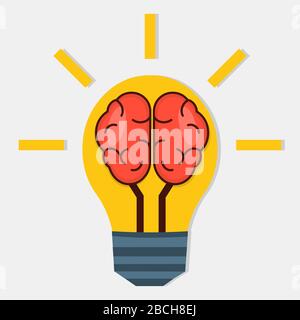 light bulb with human brain organ inside for  innovation concept  isolated vector illustration Stock Vector
