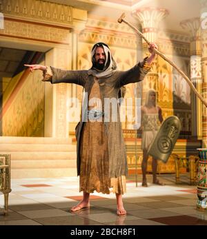Moses demands from Egypt’s pharaoh, Let My People Go, 3d render. Stock Photo