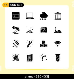 16 Creative Icons Modern Signs and Symbols of vacation, sun, moon, summer, bank Editable Vector Design Elements Stock Vector