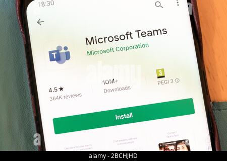 The Microsoft Teams video conferencing application (app) install screen on a smartphone screen Stock Photo