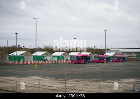 Glasgow, UK. 4th Apr, 2020. Pictured: New drive-thru style coronavirus (covid19) testing centre to open tomorrow. Situated at Glasgow Airport's long-stay car park which has been transformed into a drive-thru style mobile testing centre to support the |Scottish Governments Covid-19 pandemic response. Credit: Colin Fisher/Alamy Live News Stock Photo