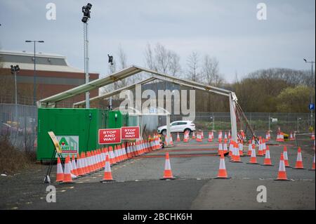 Glasgow, UK. 4th Apr, 2020. Pictured: New drive-thru style coronavirus (covid19) testing centre to open tomorrow. Situated at Glasgow Airport's long-stay car park which has been transformed into a drive-thru style mobile testing centre to support the |Scottish Governments Covid-19 pandemic response. Credit: Colin Fisher/Alamy Live News Stock Photo