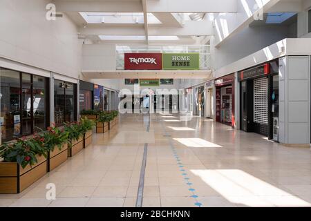 Festival Place shopping centre is completely deserted on a Saturday afternoon during the Coronavirus Covid-19 pandemic, 4th April 2020 Basingstoke, UK