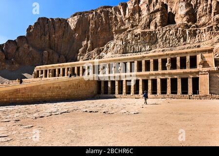 Luxor, Egypt - January 15, 2015: Tourists visiting the temple of Hatshepsut in Egypt near The Valley Of The Kings. UNESCO world heritaqge site. Stock Photo