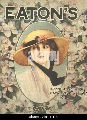 'After a long winter, we can all be glad of a bit of spring weather. Time to put away the winter things and dust off the summer wardrobe. This image is from the cover of the Eaton's spring & summer catalogue for 1916. Bargains galore! Page 17 advertises a women's all-wool serge suit for $5.95. Follow the link to see the whole catalogue.  Title: Eaton's Spring and Summer Catalogue 1916 Identifier(s): ARCTC 658.871 E13.2 Creator: T. Eaton Co. Date created: 1916 Publisher: Toronto.  T. Eaton Co. Description: Digitized by the University of Toronto for the Internet Archive: www.archive.org/details/