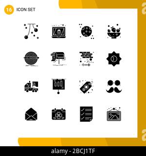 Set of 16 Modern UI Icons Symbols Signs for set, goal, astronomy, design, food Editable Vector Design Elements Stock Vector