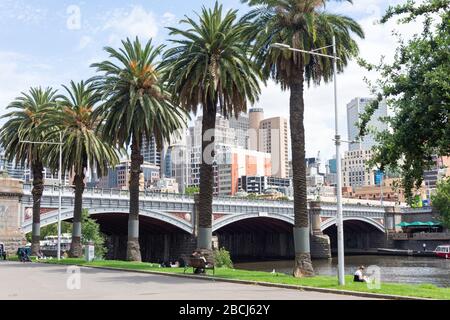 Central Business District (CBD) and Princes Bridge across Yarra River, City Central, Melbourne, Victoria, Australia