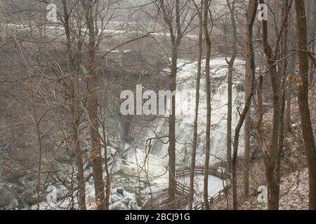 Brandywine Falls in Winter, Ohio Stock Photo