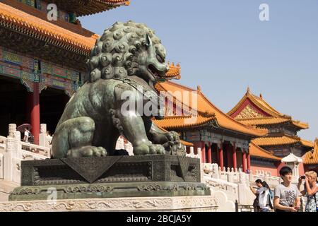 lion statue inside the forbidden city Stock Photo