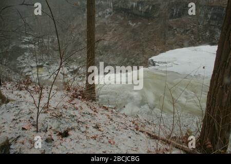 Brandywine Falls in Winter, Ohio Stock Photo