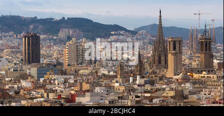 Cityscape view of Barcelona as seen from Mirador a Colom, Spain Stock Photo