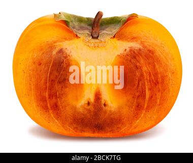 sliced kinglet persimmons path isolated on white Stock Photo