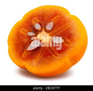 sliced kinglet persimmons path isolated on white Stock Photo