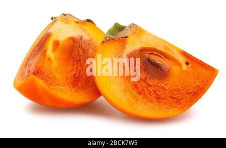 sliced kinglet persimmons path isolated on white Stock Photo