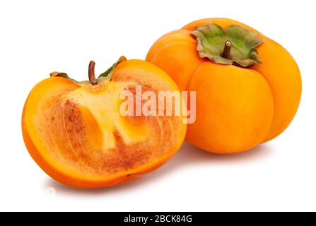 sliced kinglet persimmons path isolated on white Stock Photo