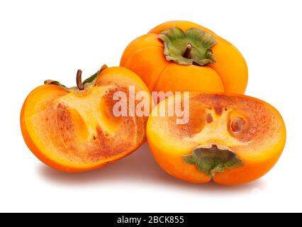 sliced kinglet persimmons path isolated on white Stock Photo