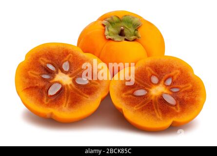 sliced kinglet persimmons path isolated on white Stock Photo