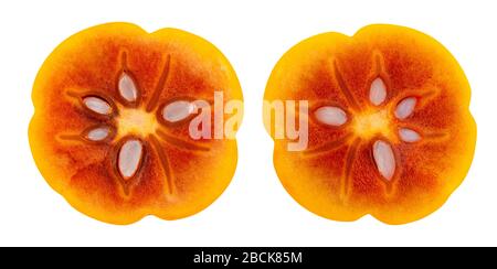 sliced kinglet persimmons path isolated on white Stock Photo