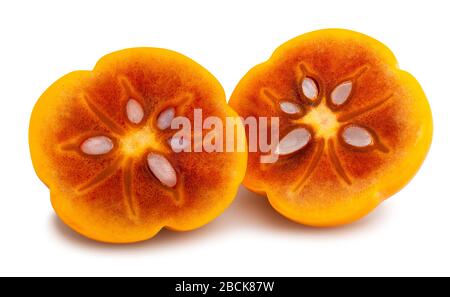sliced kinglet persimmons path isolated on white Stock Photo