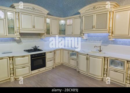 Modern kitchen furniture interior in baroque style Stock Photo