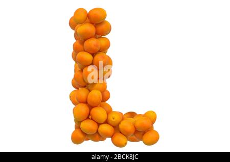 Letter L from oranges, 3D rendering isolated on  white background Stock Photo