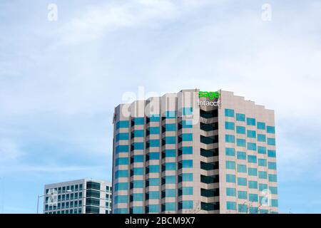 Sage Intacct high rise skyscraper headquarters in Silicon Valley. Sage Intacct is a provider of cloud-based accounting software - San Jose, California Stock Photo