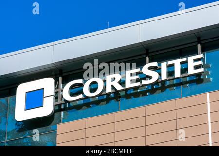 Coresite sign and logo at a location in Silicon Valley. CoreSite Realty ...