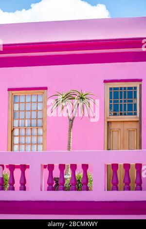 Colorful houses in the Bo-Kaap neighborhood in Cape Town, South Africa on a beautiful, sunny day. Stock Photo