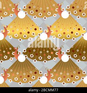 Abstract peacock bird seamless pattern in vintage art deco style. Luxury gold and bronze geometric animal background for elegant retro design or fancy Stock Vector