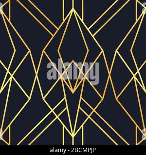 Abstract art deco style seamless pattern with classic gold and black geometric design. Luxury retro background for elegant textile print or web backdr Stock Vector
