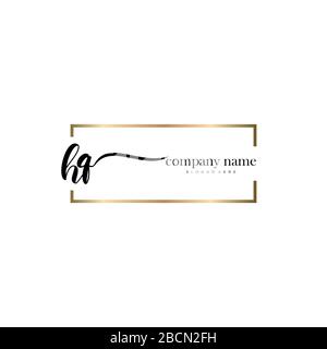 HQ Initial Letter handwriting logo hand drawn template vector, logo for beauty, cosmetics, wedding, fashion and business Stock Vector